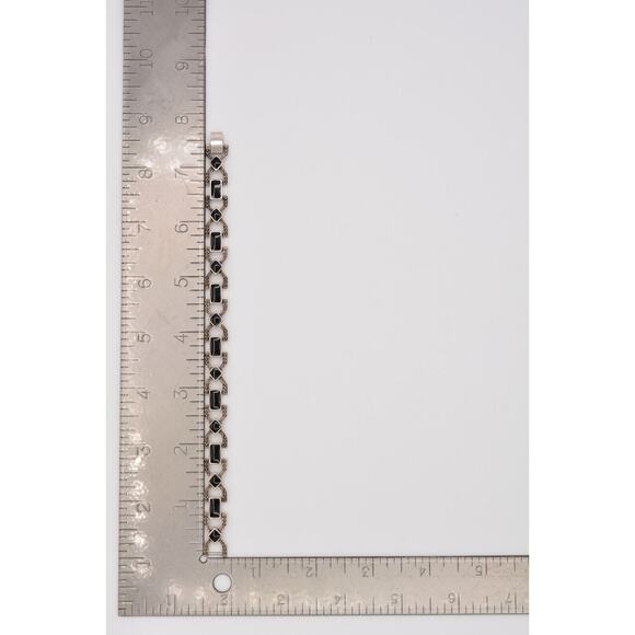 Vintage Chain Bracelet Black Enamel Gunmetal Linked Heavy 1990s Bin5 - Picture 12 of 12